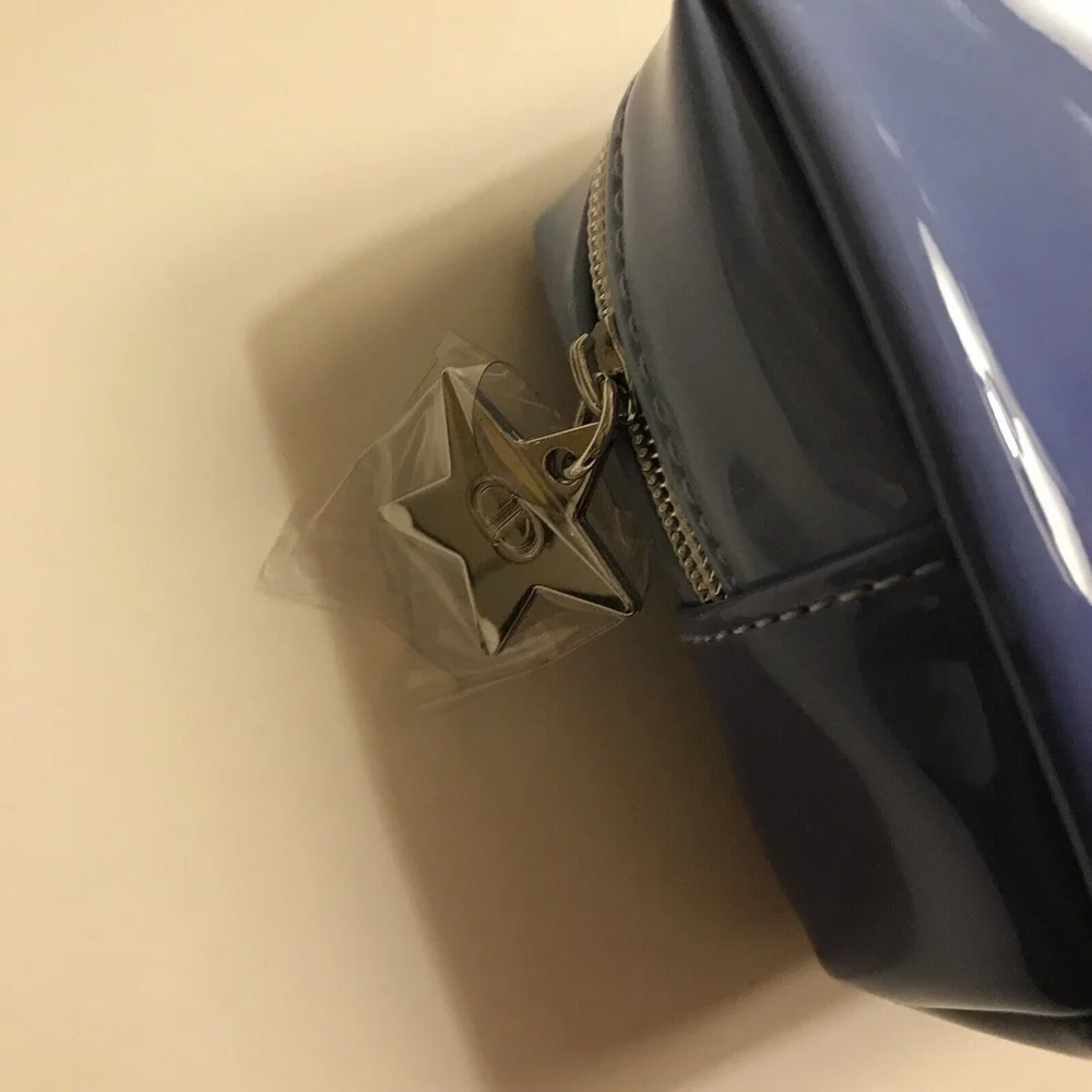 DIOR BLUE OMBRE EMBOSSED LOGO STAR ZIP top bag makeup cosmetic bag